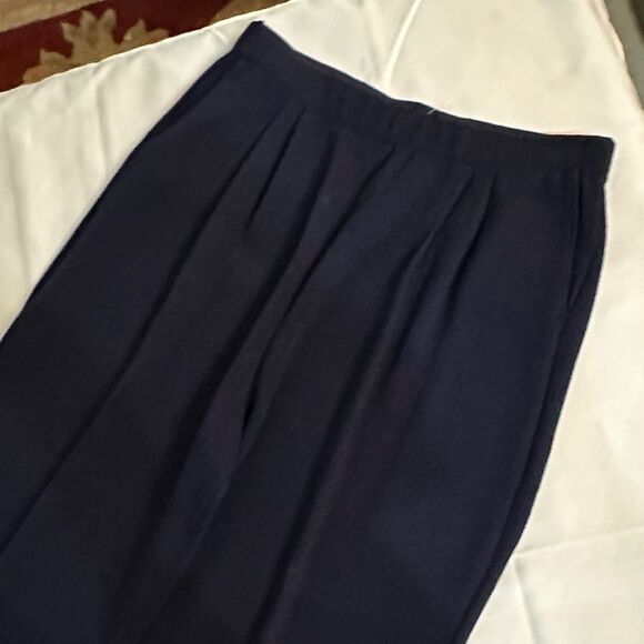 St. John Navy Santana Knit Pleated Pants w/ Pockets Size 16 - Picture 3 of 7